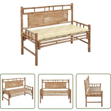 The Living Store Gartenbank mit Auflage 120 cm Bambus - Bambus Gartenbank - Gartenmöbel - Outdoor Möbel - Sitzbank - Relaxliege