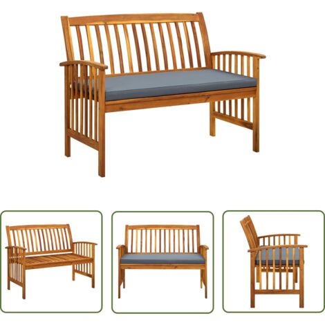 The Living Store Gartenbank mit Kissen 119 cm Massivholz Akazie - Gartenbank - Holzbank - Akazienholz - Outdoor Möbel - Gartenmöbeln