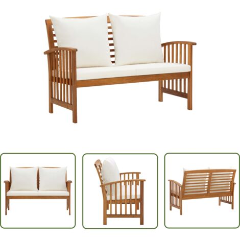 The Living Store Gartenbank mit Kissen 119 cm Massivholz Akazie - Holz Bank - Gartenbank - Akaziengartenbank - Outdoor Bank - Balkonmöbel