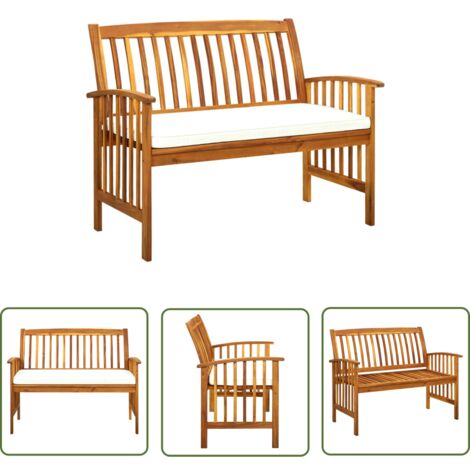 The Living Store Gartenbank mit Kissen 119 cm Massivholz Akazie - Holzbank - Gartenbank - Akaziengartenbank - Outdoor Möbel - Terrassenmöbeln