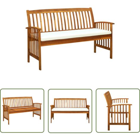 The Living Store Gartenbank mit Kissen 147 cm Massivholz Akazie - Gartenbank - Holzbank - Akazienholz - Gartenmöbeln - Outdoor Möbel