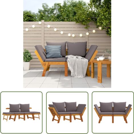 The Living Store Gartenbank mit Kissen 2-in-1 Massivholz Akazie - Gartenbank - Holzbank - Akasienholz - Outdoor Möbel - Terrassenmöbel