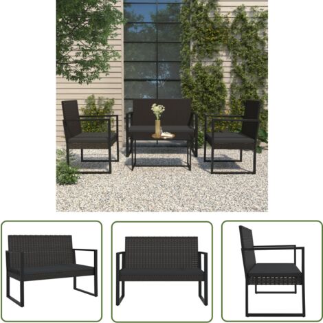 The Living Store Gartenbank mit Kissen Schwarz 106 cm Poly Rattan - Gartenbank - Outdoor Möbel - Balkonmöbel - Terrassentisch - Esstisch