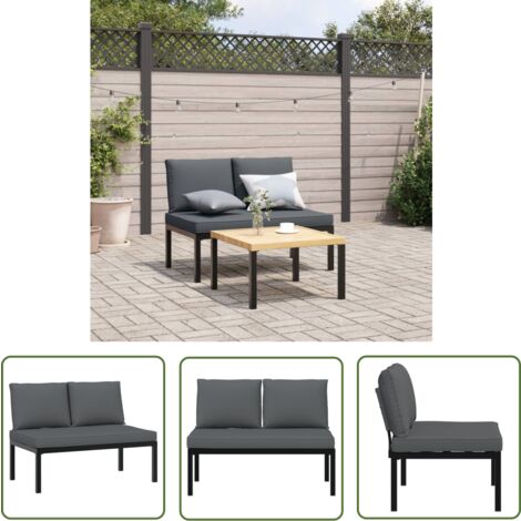 The Living Store Gartenbank mit Kissen Schwarz Aluminium - Gartenbank - Alu-Gartenbank - Gartenmöbeln - Terrassenmöbel - Esszimmerset