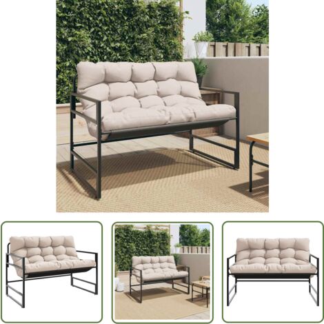 The Living Store Gartenbank mit Kissen Taupe 113 cm Stahl - Gartenbank - Außenbank - Balkonmöbeln - Esszimmerset - Terrassenmöbel