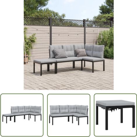 The Living Store Gartenbank-Set 3-tlg. Schwarz Pulverbeschichteter Stahl - Gartensets - Gartenmöbel - Gartenbank - Outdoor Möbel - Balkonmöbel