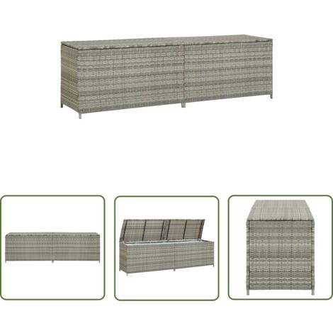 The Living Store Gartenbox Poly Rattan 200x50x60 cm Grau - Auflagenbox - Gartenbox - Gartentresore - Outdoor Box - Wetterfest