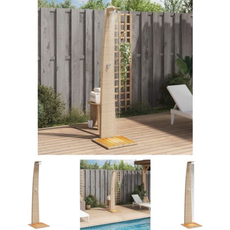 The Living Store Gartendusche Beige 55x60x224 cm Poly Rattan und Akazienholz - Pool- & Whirlpool-Zubehör