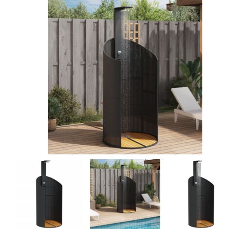 The Living Store Gartendusche Schwarz 100x100x241,5 cm Poly Rattan Akazienholz - Pool- & Whirlpool-Zubehör