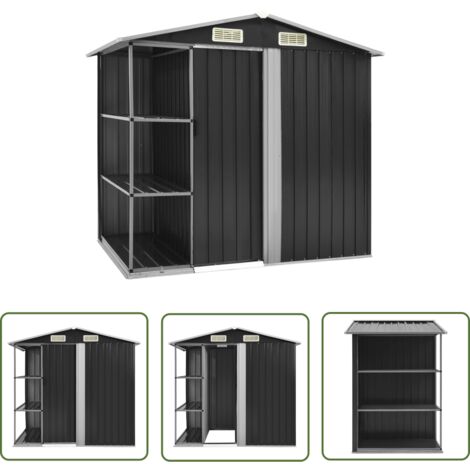 The Living Store Gartenhaus mit Regal Anthrazit 205x130x183 cm Eisen - Gartenschuppen - Gartenhaus - Lagerschrank - Werkzeuglager - Outdoor Aufbewahrung