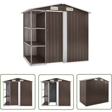 The Living Store Gartenhaus mit Regal Braun 205x130x183 cm Eisen - Gartenhaus - Lagerschuppen - Gerätehaus - Werkzeuglager - Outdoor-Lagerung