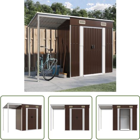 The Living Store Gartenhaus mit Schleppdach Braun 277x110,5x181 cm Stahl - Gartensaison - Gartenhaus - Holzhäuser - Werkzeuglager - Outdooraufbewahrung