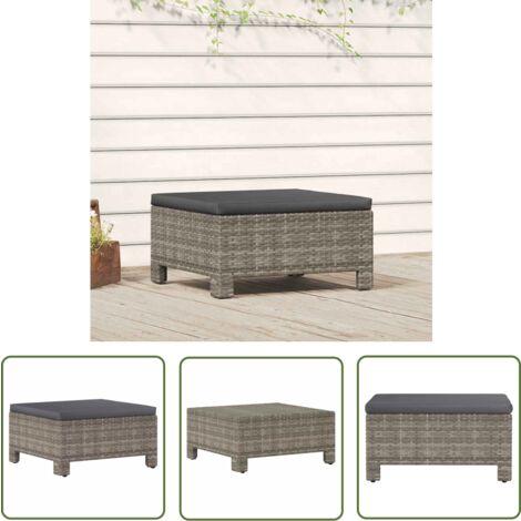 The Living Store Gartenhocker mit Kissen Grau Poly Rattan - Gartenhocker - Rattan Möbel - Outdoor Furniture - Balkonmöbeln - Terrasse Möblieren