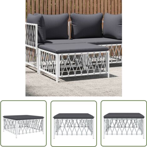 The Living Store Gartenhocker mit Kissen Weiß Gewebe - Gartenstuhl - Outdoor Möbel - Lounge Set - Sitzgelegenheit - Gartenlounge