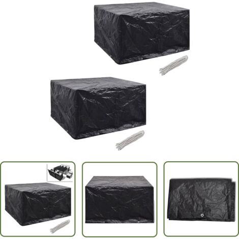 The Living Store Gartenmöbel-Abdeckungen 2 Stk. 6 Personen Poly Rattan 8 Ösen - Gartenmöbelschutzhülle - Gartenmöbelabdeckung - Rattanmöbel Abdecken - Wetterfest - Uv-beständig