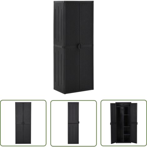 The Living Store Gartenschrank Schwarz 65x45x172 cm PP Rattan - Lagerschrank - Garderobenständer - Stauraum - Außenmöbel - Terrassenmöbel