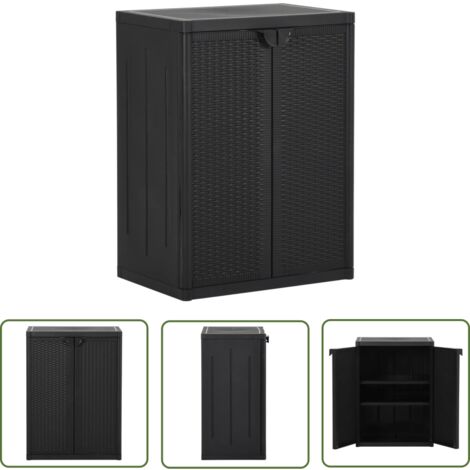 The Living Store Gartenschrank Schwarz 65x45x88 cm PP Rattan-Optik - Lagerschrank - Garderobenschrank - Aufbewahrungsbox - Außenmöbel - Rattan Optik
