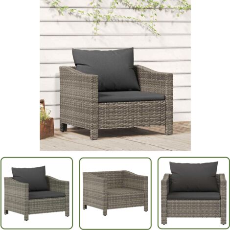 The Living Store Gartensessel mit Kissen Grau Poly Rattan - Gartensessel - Outdoor-Sessel - Terrassenstuhl - Lounge Chair - Polyrattan