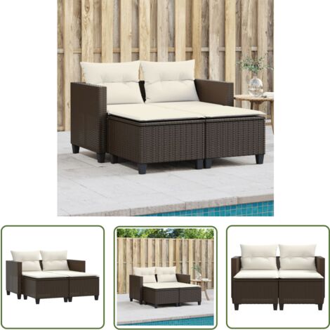 The Living Store Gartensofa 2-Sitzer mit Hockern Braun Poly Rattan - Gartensofa - Outdoor Möbel - Rattan Gartenmöbel - Lounge Set - Balkonmöbel