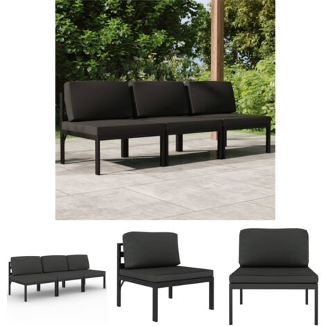The Living Store Gartensofa 3-Sitzer mit Kissen Aluminium Anthrazit -  Gartenmöbel-Sets