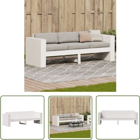 The Living Store Gartensofa 3-Sitzer Weiß 189x60x62 cm Massivholz Kiefer - Gartensofa - Kiefernholzmöbel - Gartenmöbel - Esszimmerset - Terrassenmöbel