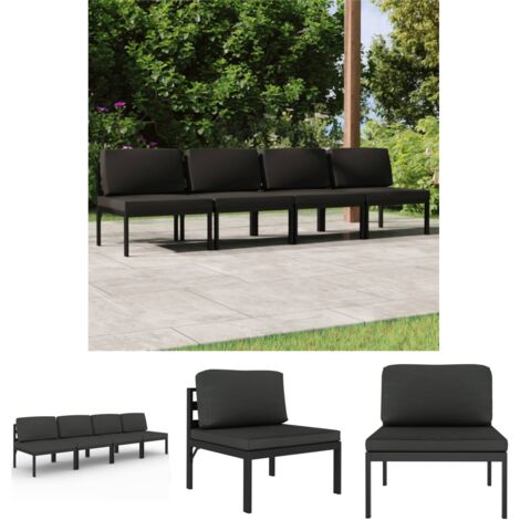 The Living Store Gartensofa 4-Sitzer mit Kissen Aluminium Anthrazit -  Gartenmöbel-Sets