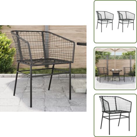 The Living Store Gartenstühle 2 Stk. Schwarz Poly Rattan - Gartensaßsessel - Gartenstühle - Outdoor Furniture - PE-Rattan - Stahlerrahmen