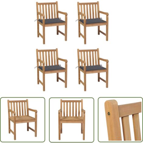 The Living Store Gartenstühle 4 Stk. mit Anthrazit Kissen Massivholz Teak - Gartensaßsessel - Gartenmöbel - Teakholzmöbel - Outdoormöbel - Balkonmöbel