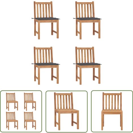 The Living Store Gartenstühle 4 Stk. mit Kissen Massivholz Teak - Teakholzmöbel - Gartenstühle - Outdoormöbel - Esszimmerstühle - Balkonmöbel