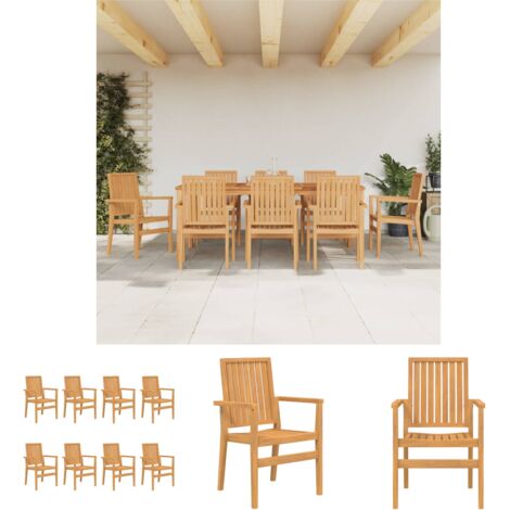 The Living Store -  Gartenstühle 8 Stk. Stapelbar 56,5x57,5x91 cm Massivholz Teak