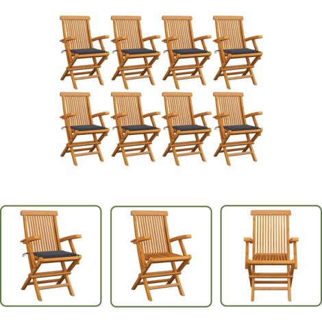 The Living Store Gartenstühle mit Anthrazit Kissen 8 Stk. Massivholz Teak - Gartenstühle - Teakholzmöbel - Outdoormöbel - Gartenmöbelset - Balkonmöbel