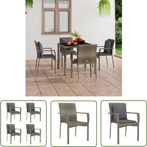 The Living Store Gartenstühle mit Kissen 4 Stk. Poly Rattan Grau - Gartenstühle - Outdoor Möbel - Rattan Gartenmöbel - Gartenmöbel Set - Balkonmöbel
