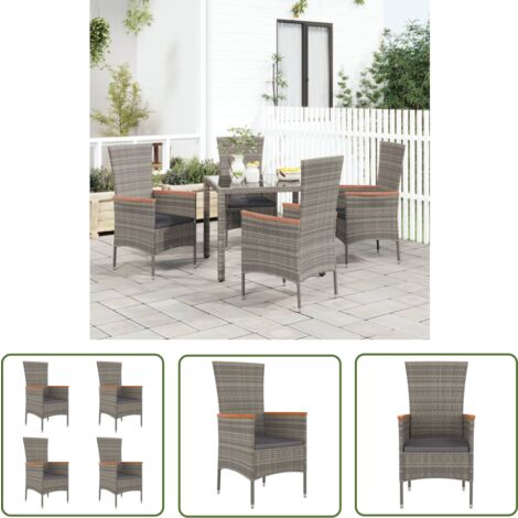 The Living Store Gartenstühle mit Kissen 4 Stk. Poly Rattan Grau - Gartenstühle - Outdoor Möbel - Rattan Gartenmöbel - Gartenmöbel Set - Balkonmöbel