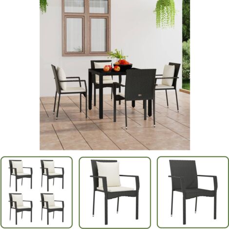 The Living Store Gartenstühle mit Kissen 4 Stk. Poly Rattan Schwarz - Gartenstühle - Outdoor Möbel - Rattan Gartenmöbel - Gartenmöbel Set - Balkonmöbel