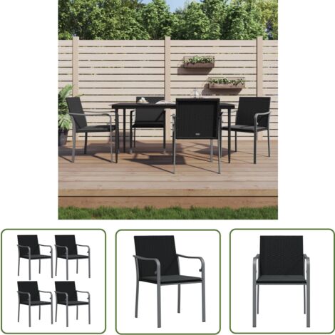 The Living Store Gartenstühle mit Kissen 4 Stk. Schwarz 56x59x84 cm Poly Rattan - Gartenstuhl - Outdoor Möbel - Terrassentisch - Esszimmertisch - Balkonmöbeln