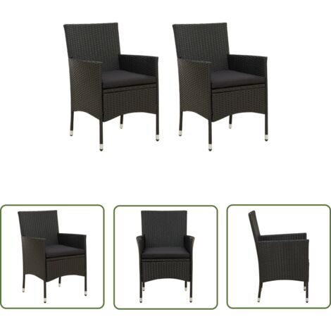 The Living Store Gartenstühle mit Sitzpolster 2 Stk. Poly Rattan Schwarz - Gartenstühle - Esszimmerstühle - Outdoor Möbel - Balkonmöbel - Terrassenmöbel