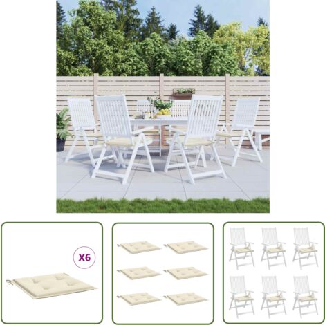 The Living Store Gartenstuhl-Kissen 6 Stk. Creme 40x40x3 cm Oxford-Gewebe - Gartenkissen - Sitzkissen - Oxford-Gewebe - Cremefarben - Wasserabweisend