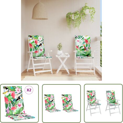 The Living Store Gartenstuhlauflagen für Hochlehner 2 Stk. Mehrfarbig 120x50x3cm - Stuhlauflage - Gartenstuhlkissen - Hochlehnersitzauflage - Balkondekoration - Gartendekoration