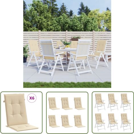 The Living Store Gartenstuhlauflagen für Hochlehner 6Stk. Beige 120x50x3cm Stoff - Hochlehner Stühle - Gartenstuhlkissen - Outdoor Kissen - Sitzauflage - Wasserfeste Kissen