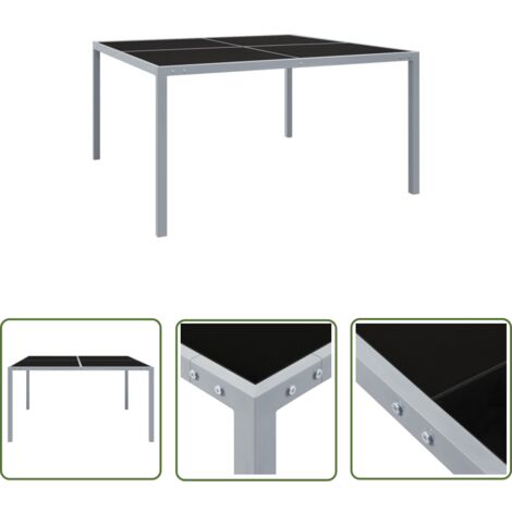 The Living Store Gartentisch 130x130x72 cm Grau Stahl und Glas - Gartentisch - Esstisch - Outdoor Möbel - Terrassenmöbel - Balkonmöbel
