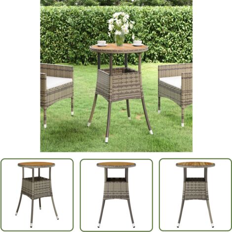 The Living Store Gartentisch Ø60x75 cm Akazienholz und Poly Rattan Grau - Gartentisch - Outdoor-Tisch - Terrassenmöbel - Balkonmöbel - Esstisch