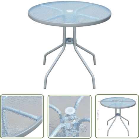 The Living Store Gartentisch 80 x 71 cm Stahl Rund Grau - Runder Gartentisch - Esstisch Im Freien - Gartenmöbel Set - Metalltisch - Outdoor Tisch