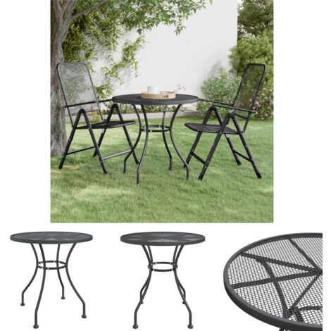 The Living Store Gartentisch Ø80x72 cm Streckmetall Anthrazit -  Gartentische