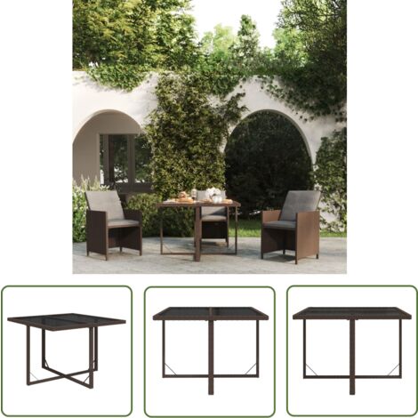 The Living Store Gartentisch Braun 109x107x74 cm Poly Rattan und Glas - Gartentisch - Esstisch - Outdoor Möbel - Balkonmöbel - Terrasse