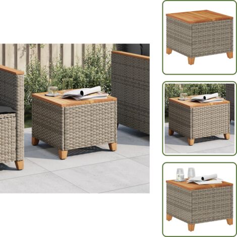 The Living Store Gartentisch Grau 45x45x37 cm Poly Rattan Akazienholz - Gartentisch - Esstisch - Terrassenmöbel - Gartenmöbel - Outdoor Tisch
