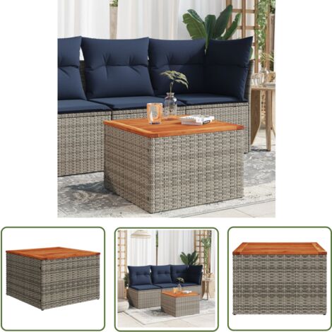 The Living Store Gartentisch Grau 55x55x37 cm Poly Rattan und Akazienholz - Gartentisch - Esstisch - Terrassenmöbel - Gartenmöbel - Rattan Tisch