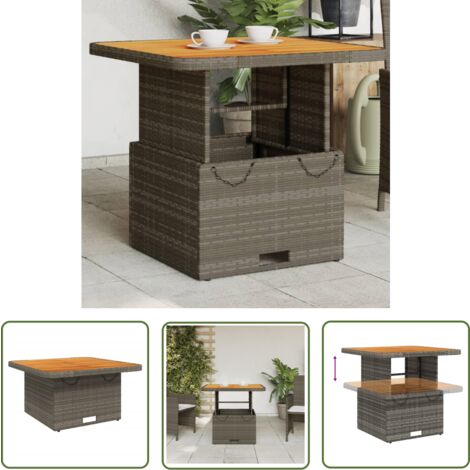The Living Store Gartentisch Grau 80x80x71 cm Poly Rattan und Akazienholz - Gartentisch - Outdoortisch - Terrassenmöbel - Esstisch - Loungetisch