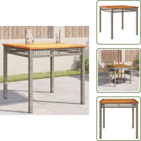 The Living Store Gartentisch Grau 80x80x75 cm Poly Rattan Akazienholz - Gartentisch - Esstisch - Outdoortisch - Terrassenmöbel - Gartenmöbelset