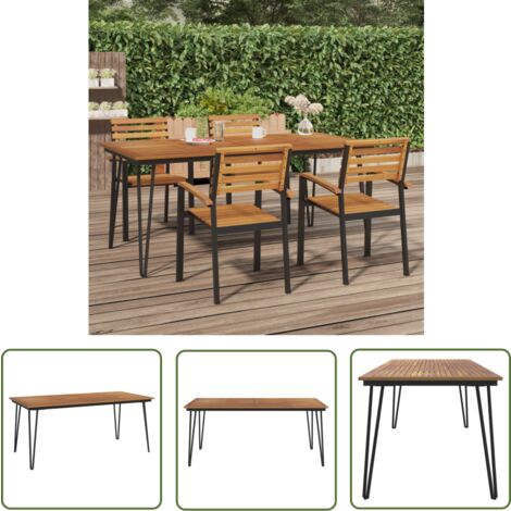 The Living Store Gartentisch Haarnadel-Tischbeine 180x90x75 cm Akazie Massivholz - Gartentisch - Esszimmertisch - Terrassenmöbel - Akazienholz - Outdoor Möbel