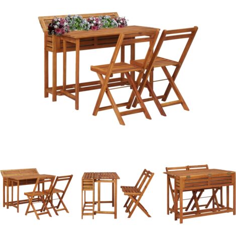The Living Store Gartentisch mit Hochbeet und 2 Stühlen Massivholz Akazie -  Gartenmöbel-Sets
